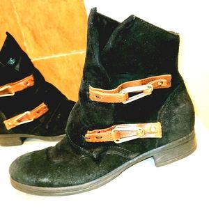 Miz Mooz Black Ankle Boots with Brown Straps